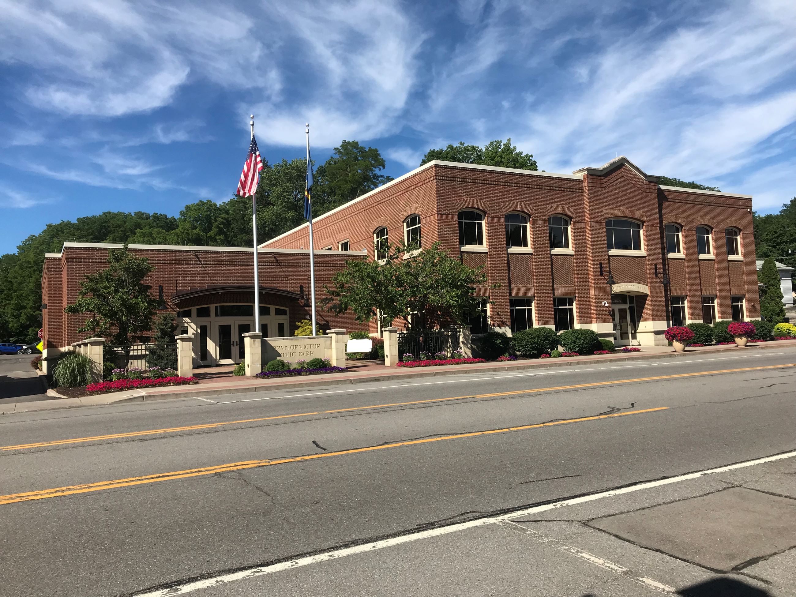 Town Hall Summer flowers pinks and purples