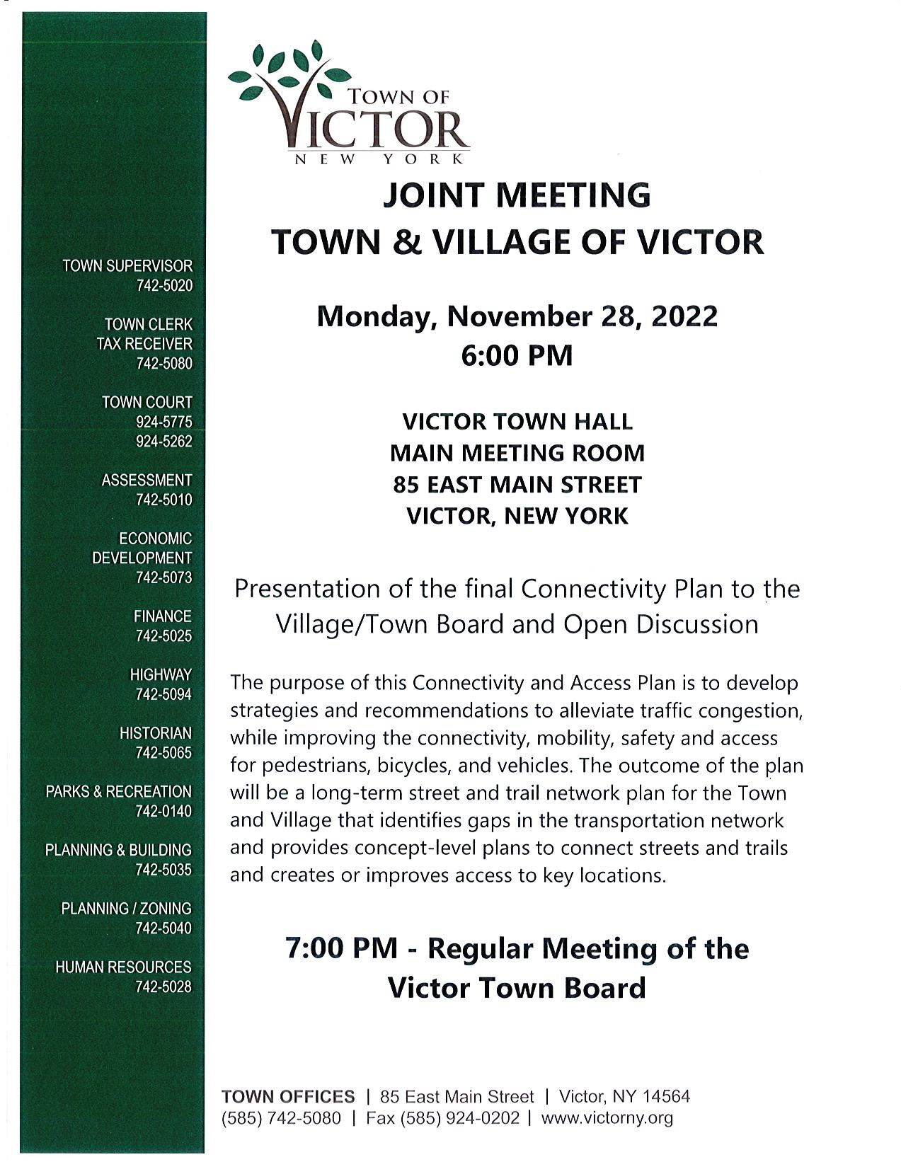 Joint Village Town Meeting Victor Connectivity 11282022