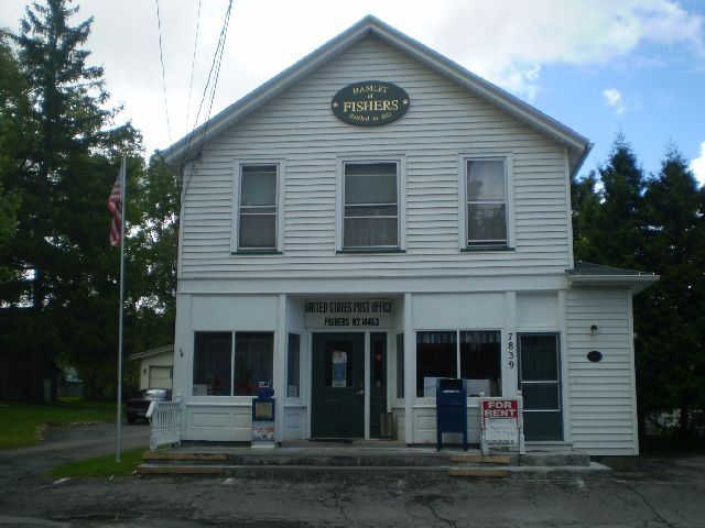 front view of current wooden structure of the Fishers Post Office